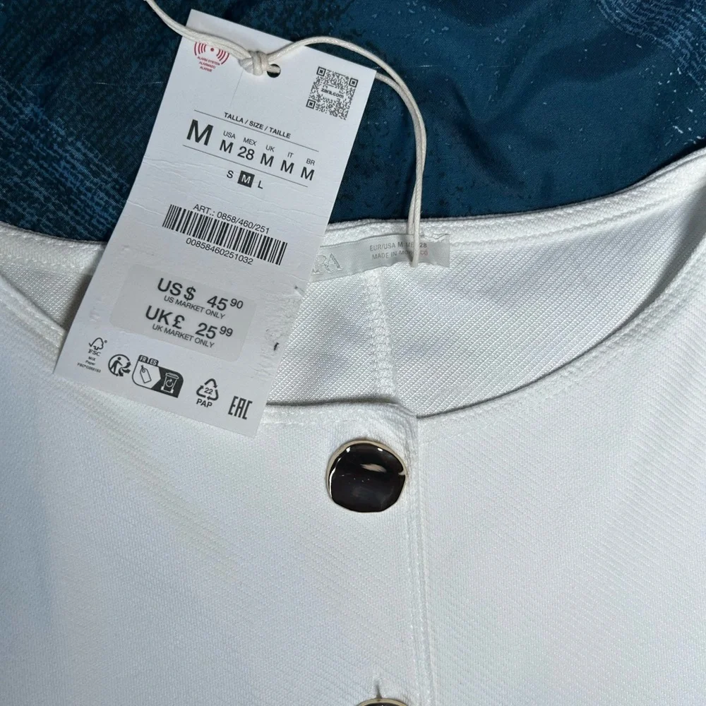 Zara White Top with Gold Button V neck vest size M - Picture 10 of 11
